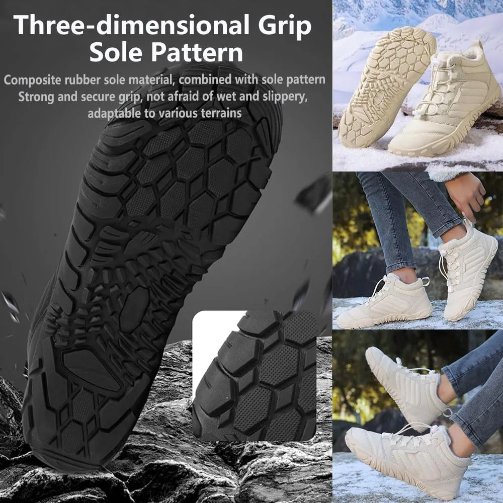 ZJQ 2025 New Winter Footwear Barefoot Shoes Women Men, Wide Toe Hiking Shoes, Non-Slip Waterproof Flexible Outdoor Sneakers