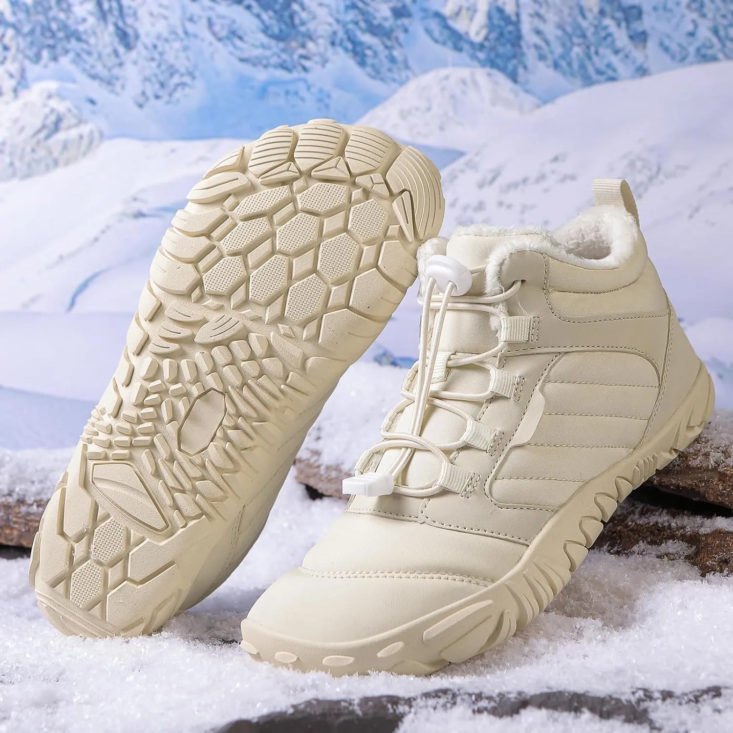 ZJQ 2025 New Winter Footwear Barefoot Shoes Women Men, Wide Toe Hiking Shoes, Non-Slip Waterproof Flexible Outdoor Sneakers